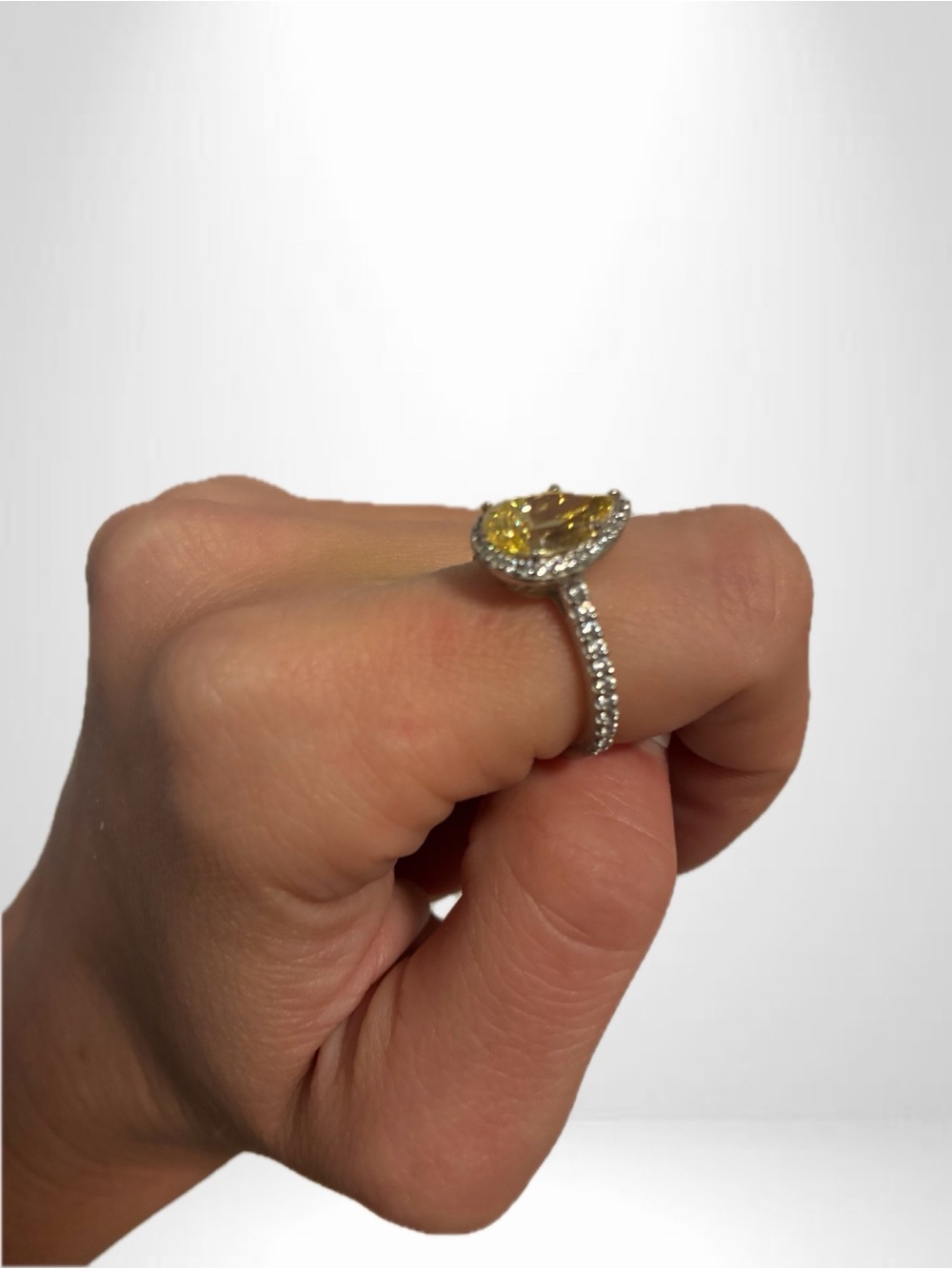 Yellow Halo Pear Solitaire Ring with Pavé Band